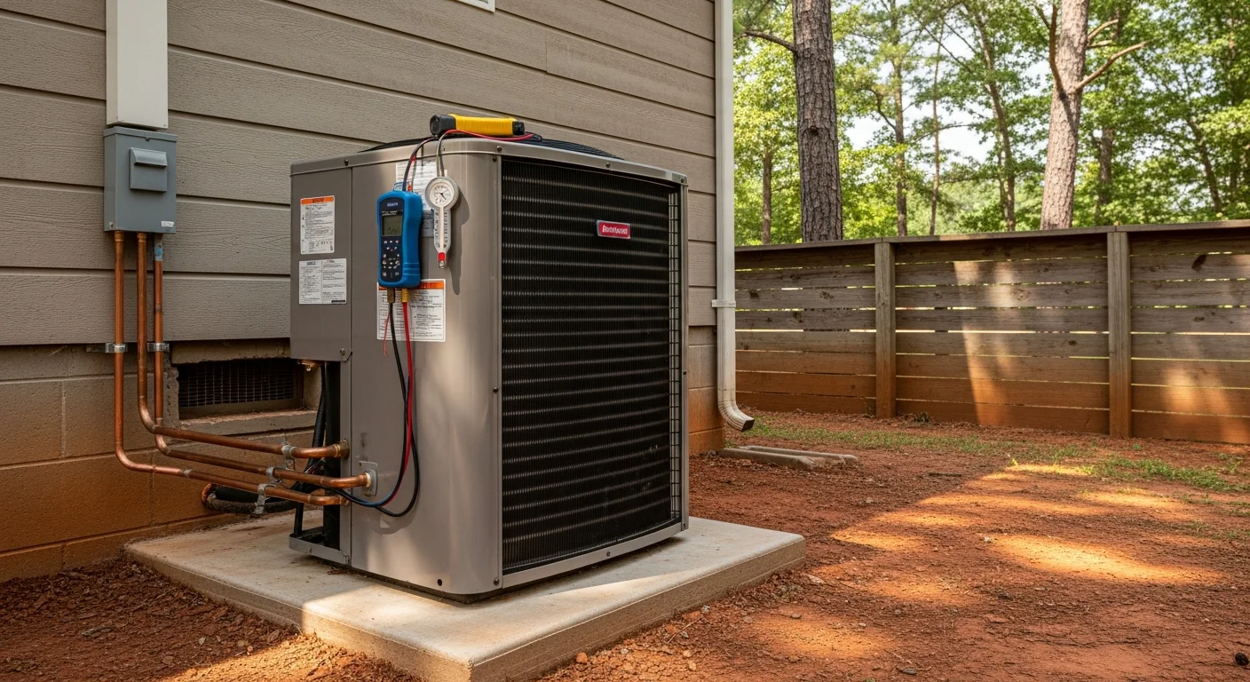HVAC technician servicing residential heating and cooling system
